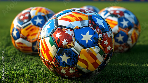 Soccer Balls Sit on Lush Gr...