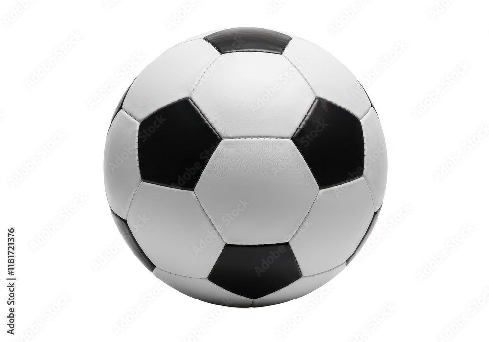 A classic black-and-white soccer ball with pentagonal and hexagonal patterns, isolated on a white background A classic black-and-white soccer ball with pentagonal and hexagonal patterns, isolated on a white background