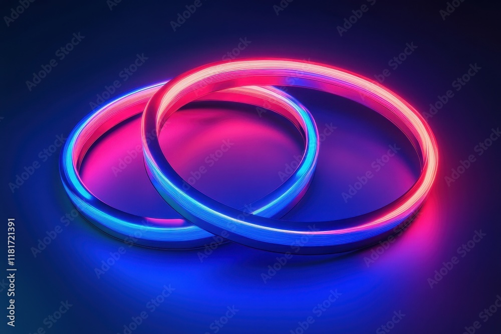 Vibrant neon rings glowing in harmony under a dark setting, showcasing an interplay of color and light Vibrant neon rings glowing in harmony under a dark setting, showcasing an interplay of color and light