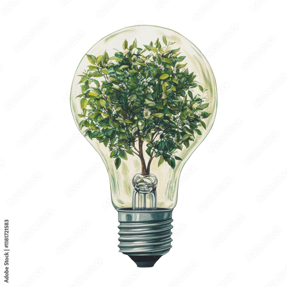 A stylized illustration depicts a vibrant green tree flourishing inside a clear light bulb symbolizing renewable energy. A stylized illustration depicts a vibrant green tree flourishing inside a clear light bulb symbolizing renewable energy.