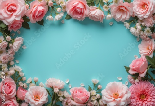 Wallpaper Mural Pastel flower arrangement on turquoise background Torontodigital.ca