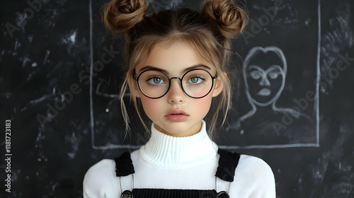 Girl with Glasses, Chalkboa...