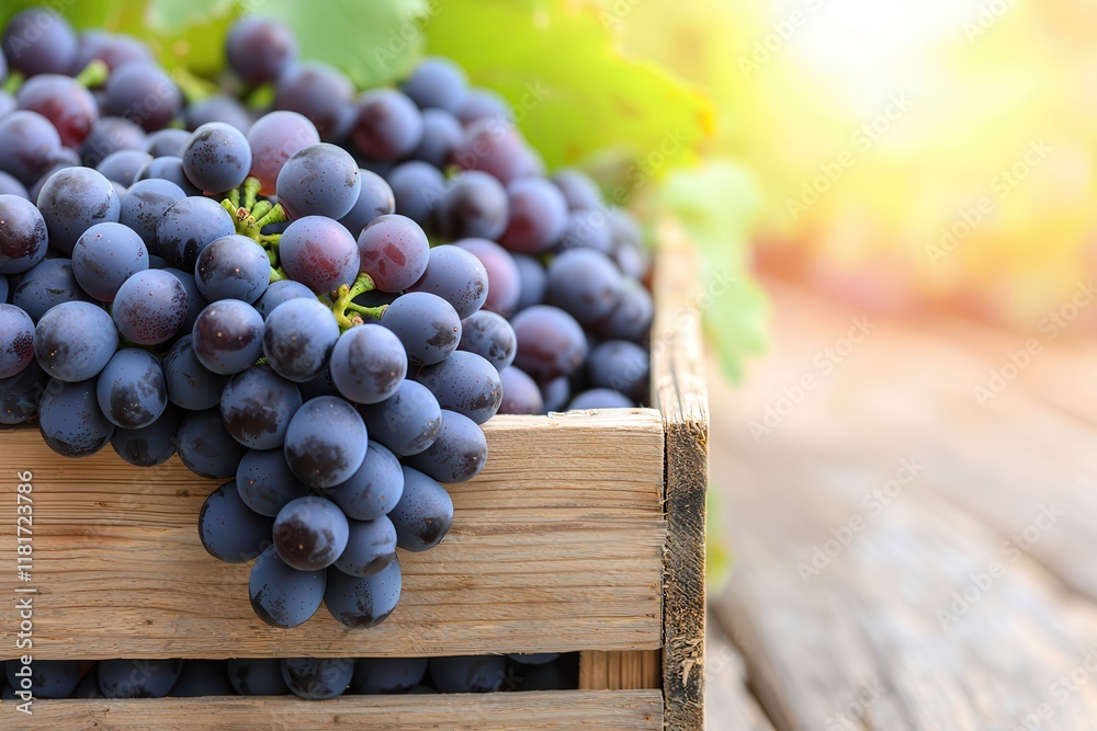Grapes from vineyards are rich in antioxidants. Fresh grapes in a wooden crate with a soft background light. Grapes from vineyards are rich in antioxidants. Fresh grapes in a wooden crate with a soft background light.