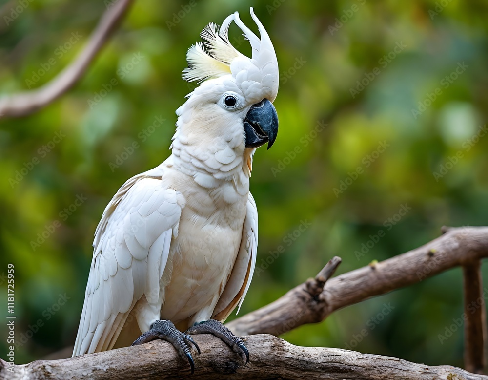 A close-up of a cockatoo perched on a branch shows its colorful plumage and expressive gaze. A close-up of a cockatoo perched on a branch shows its colorful plumage and expressive gaze.