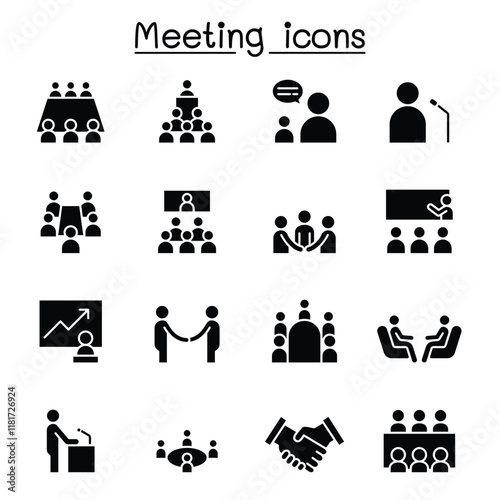 Meeting, conference, seminar, planning icon set in thin line style
