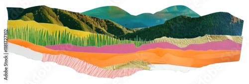 PNG Grassland paper cut illustration painting abstract.