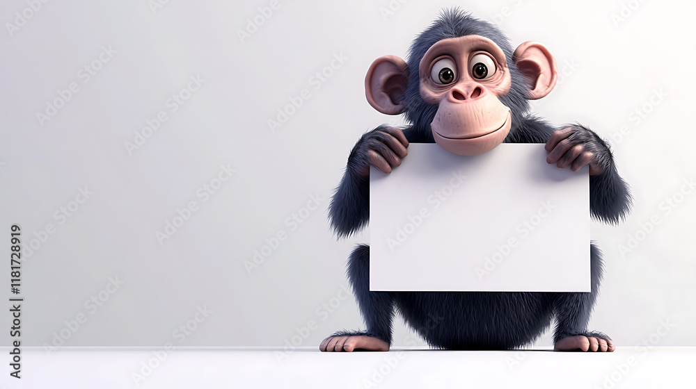 A cartoon monkey holding a blank sign, inviting messages or information. A cartoon monkey holding a blank sign, inviting messages or information.