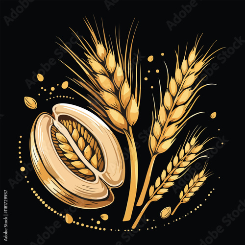 Ears of wheat. Wheat Ear Agriculture Farm Fresh Healthy Tasty Organic Bread Food. Vector illustration