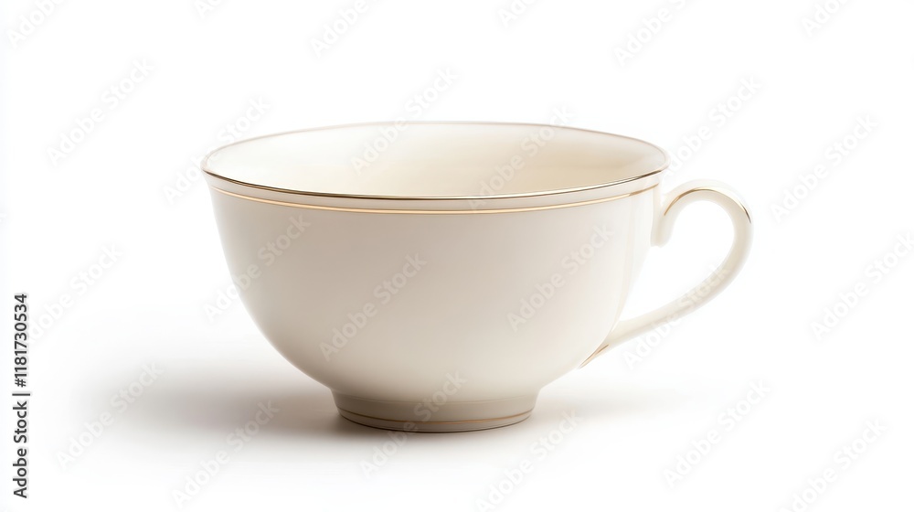 Elegant White Cup with Gold Trim on a White Background