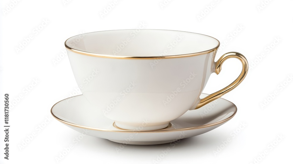 Elegant White Teacup with Gold Trim and Saucer Elegant White Teacup with Gold Trim and Saucer