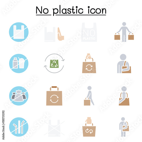 No plastic sign icon set in thin line style