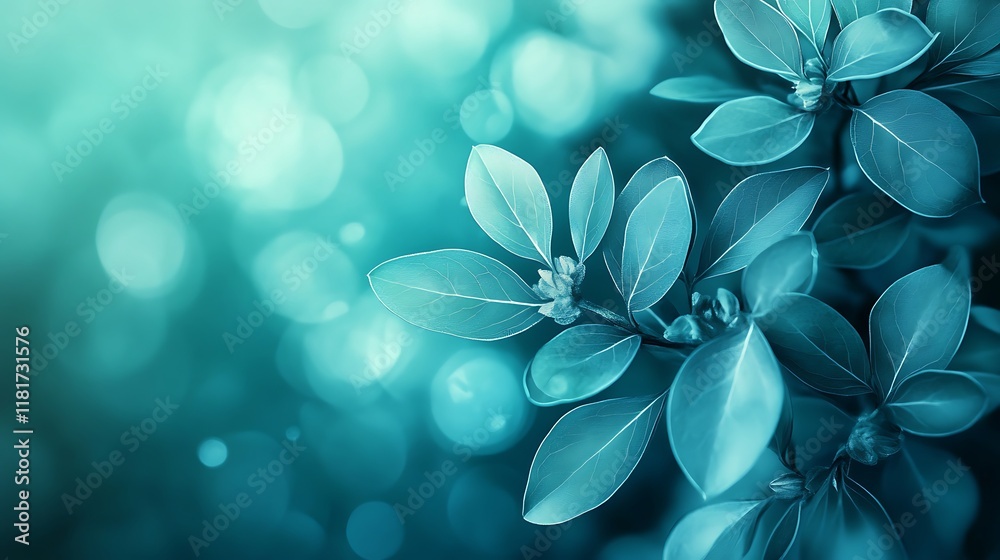Teal Leaves and Buds Soft Focus Background Teal Leaves and Buds Soft Focus Background