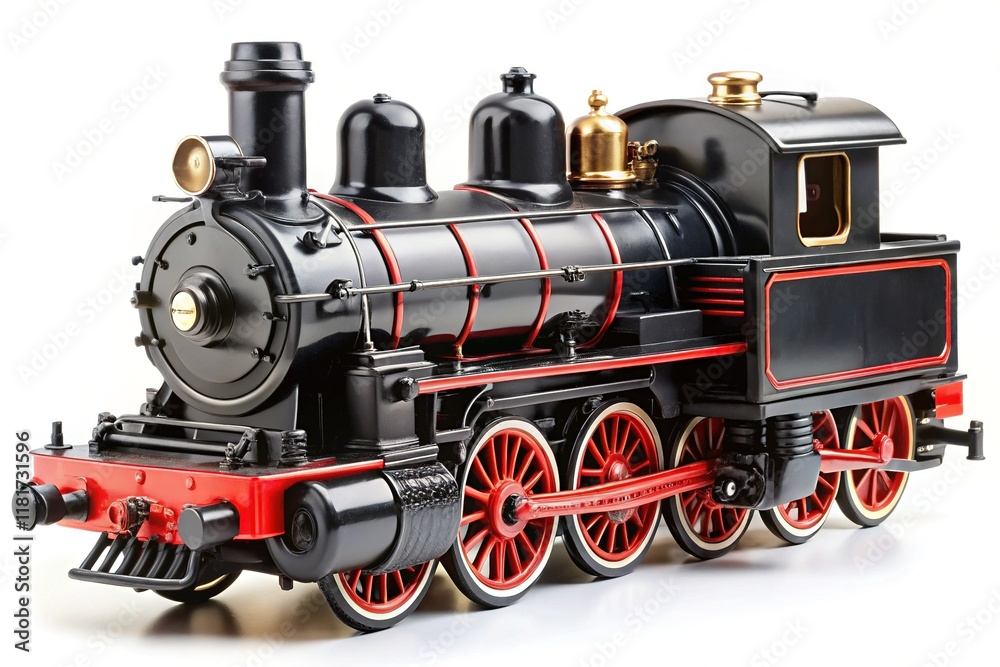 Naklejka premium Black Toy Train Locomotive Isolated on White Background - Stock Photo