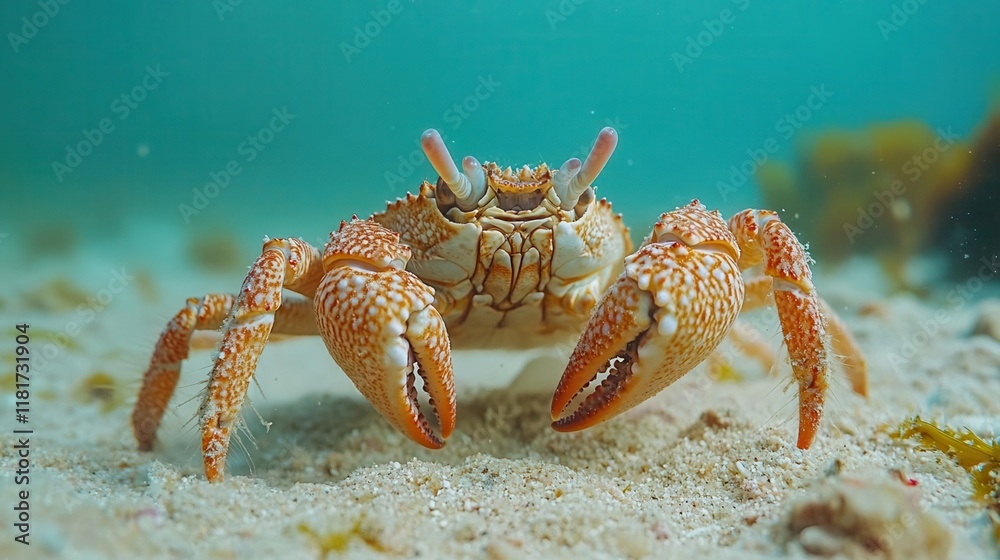 Crab encounter underwater ocean floor nature photography marine environment close-up view wildlife exploration Crab encounter underwater ocean floor nature photography marine environment close-up view wildlife exploration