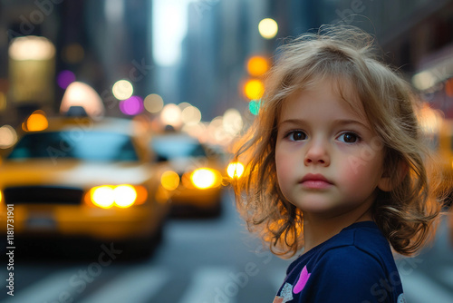 Busy street filled with yellow taxi cars in the city, genertative ai photo