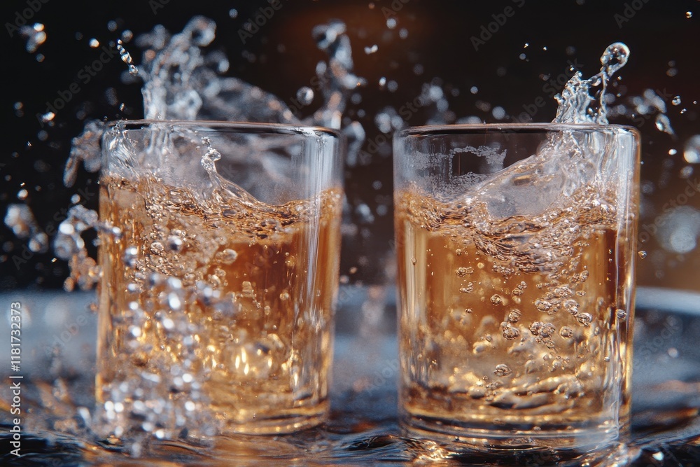 Refreshing splashes of golden liquid brighten a cozy gathering on a warm evening