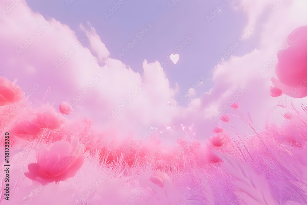 Fototapeta premium A dreamy pink and red floral garden at dusk
