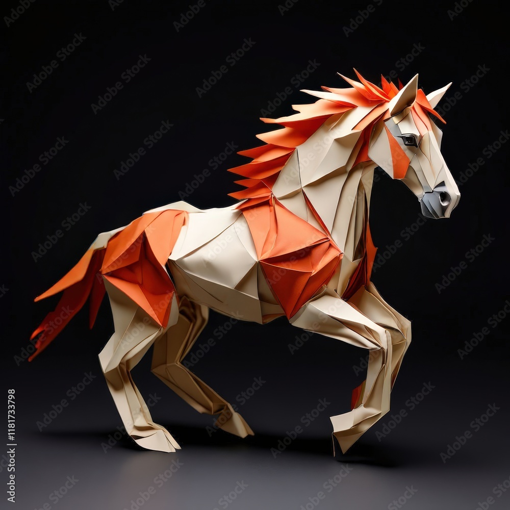 Obraz premium the AI Image Generator, Intricate Origami Horse in Dynamic Pose
