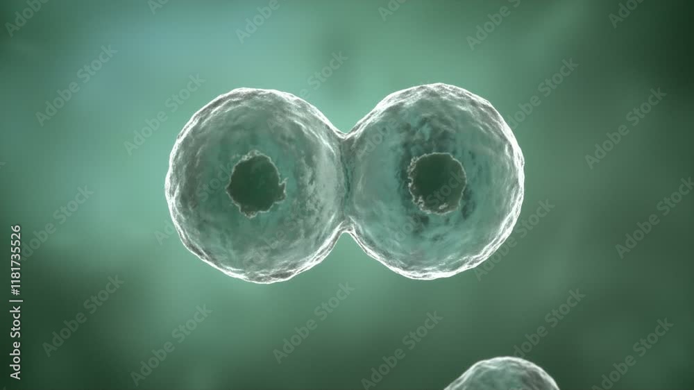 High quality 3d rendering of a cells dividing and multiplying.Microorganism cells under microscope. HD
