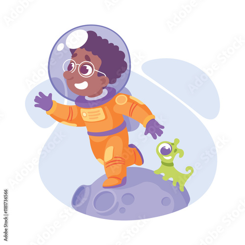 Boy Astronaut Character in Outer Space Exploring Universe Vector Illustration