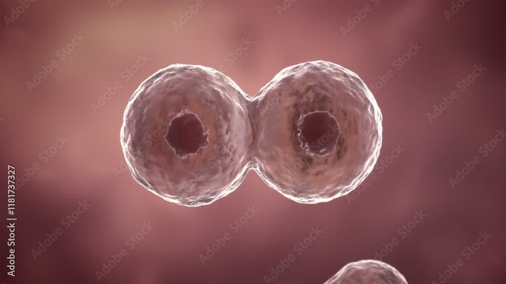 High quality 3d rendering of a cells dividing and multiplying.Microorganism cells under microscope. HD
