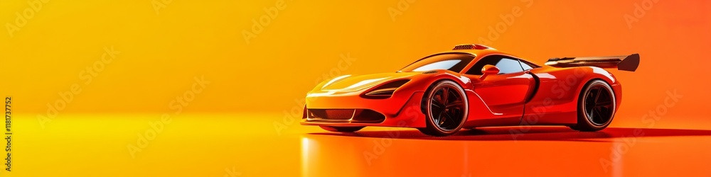 A vibrant orange sports car displayed against a bright gradient background. A vibrant orange sports car displayed against a bright gradient background.
