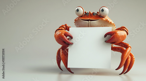 A cartoon crab holding a blank sign, ready for messages or announcements.