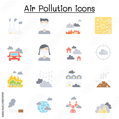 Air pollution & Virus disease icon set in thin line style