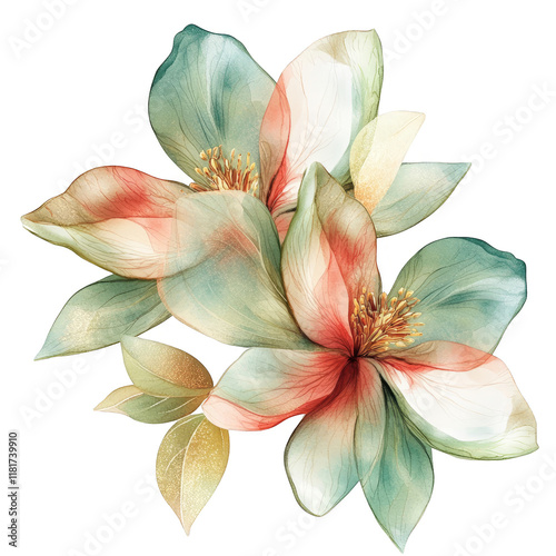Elegant floral design botanical illustration art print soft pastel colors digital artwork home decor
