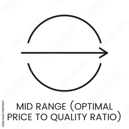 An icon of a circle with an arrow crossing it in vector, symbolizing optimal price to quality ratio, with an editable stroke