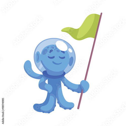 Octopus Alien Astronaut Character in Outer Space Exploring Universe Vector Illustration