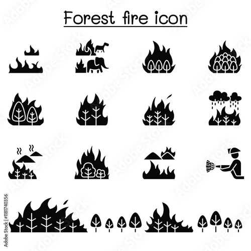 forest fire, wildfire icons set in thin line style