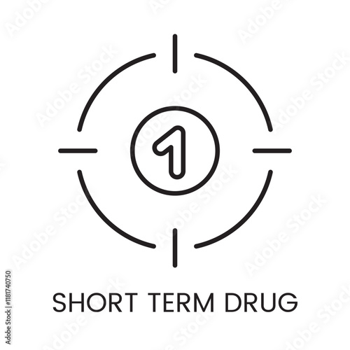 An icon of a circle with the number 1 inside a target in vector, symbolizing precision or short term drug target, with an editable stroke