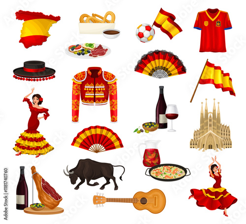 Spain Traditional Symbol and Object Vector Set