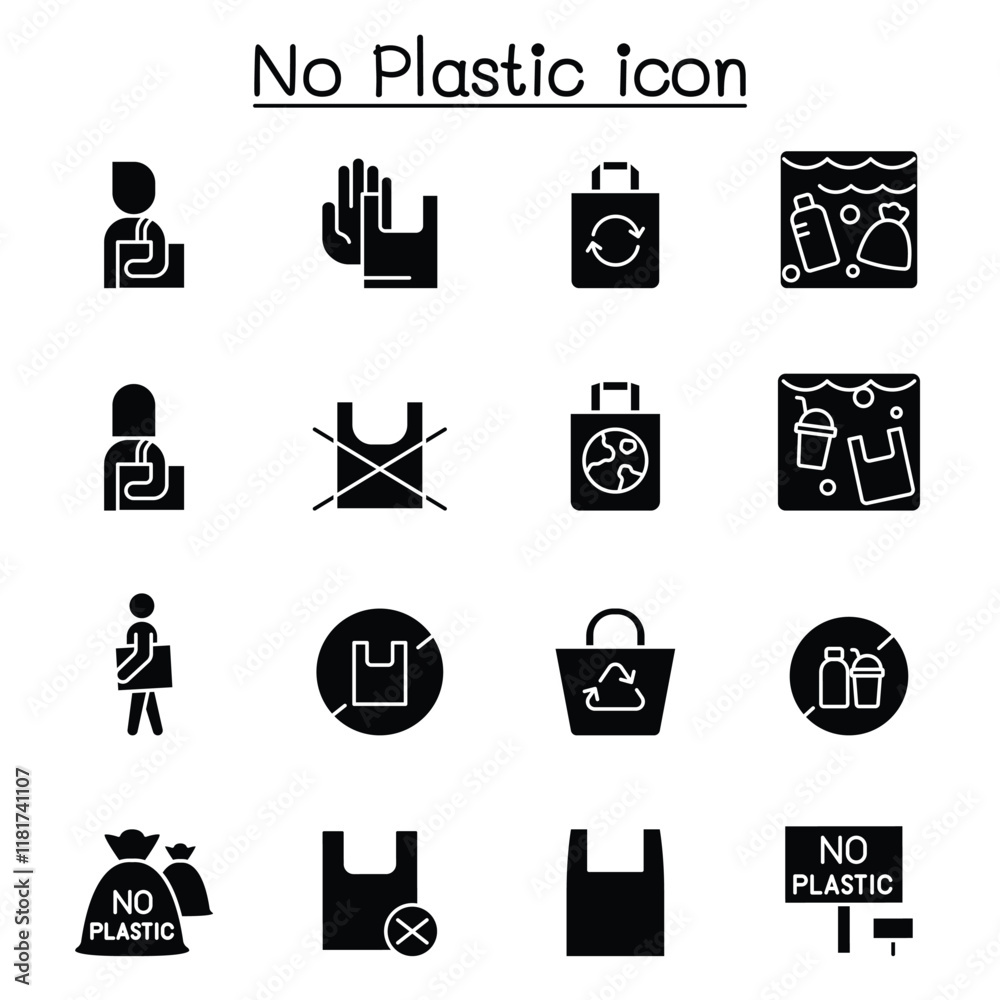 No plastic bag icons set in thin line style No plastic bag icons set in thin line style