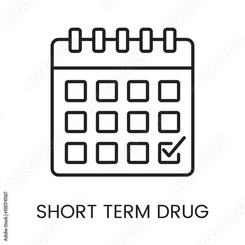 An icon of a calendar with a marked date in vector, symbolizing short term drug scheduling, with an editable stroke