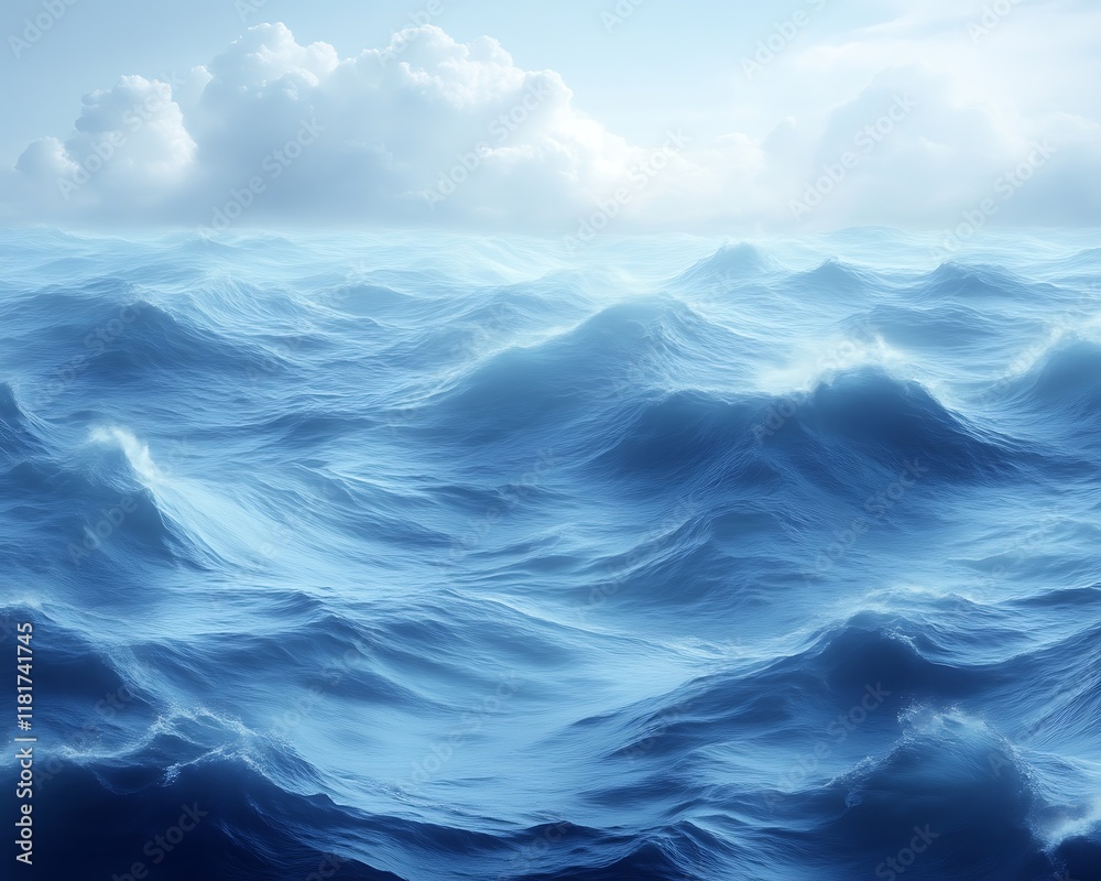 Fototapeta premium Dramatic ocean waves under cloudy sky.