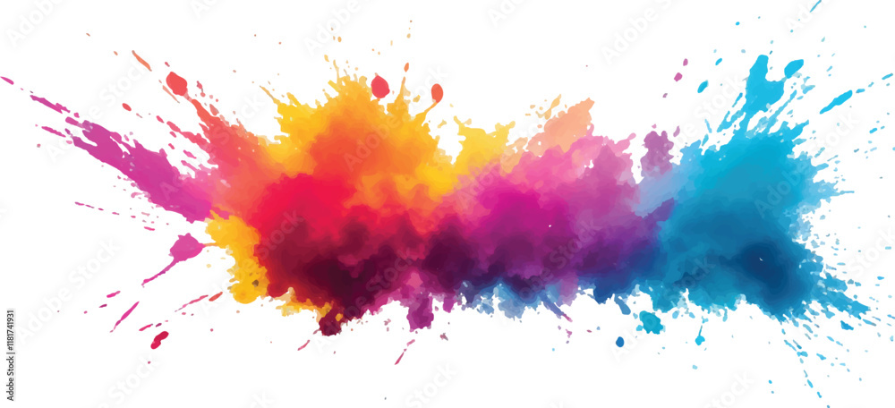 Fototapeta premium Rainbow Watercolor Explosion: A Bold Combination of Bright Brush Strokes, Splatter, and Stains in Vibrant, Aquarelle Colors, Carefully Set Against a White Background for a Trendy, Contemporary Look
