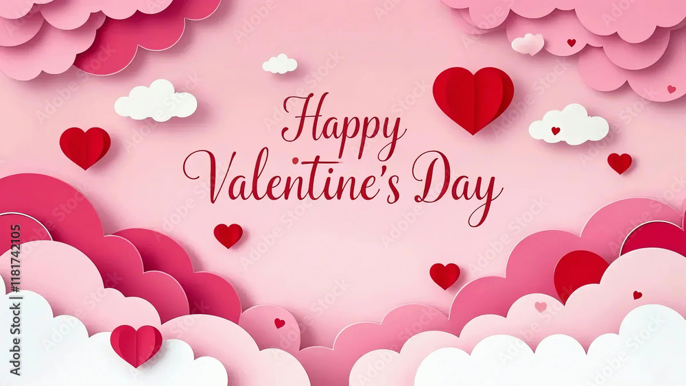 Happy Valentine's day pink sky and paper cut clouds place for text happy valentine's day header template with hearts rose border frame pastel colors valentines day card Happy Valentine's day pink sky and paper cut clouds place for text happy valentine's day header template with hearts rose border frame pastel colors valentines day card