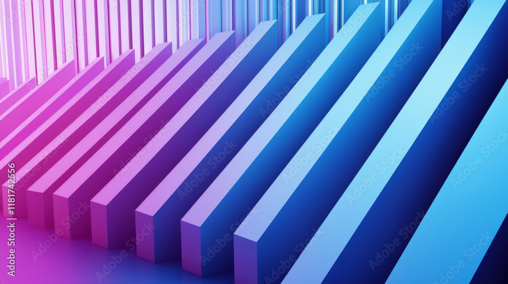 Fototapeta premium Abstract blue and purple glossy stripes in geometric minimalism design