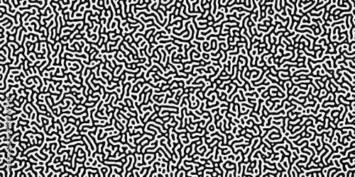 Turing reaction diffusion monochrome seamless pattern with chaotic motion .Linear design with biological shapes. Organic lines in memphis. abstract turing organic wallpaper background .	