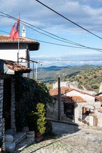 Historical fortification and dwellings at the castle of Berat, Albania photo