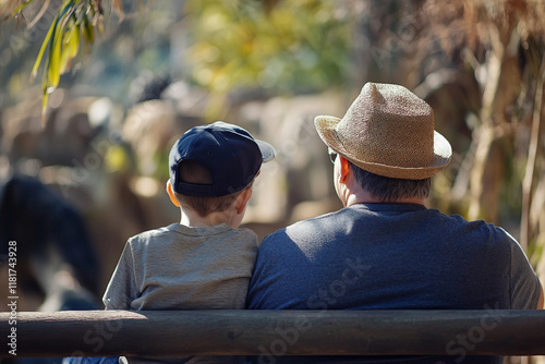 Adorable child observing animal in zoo made generative AI technology photo