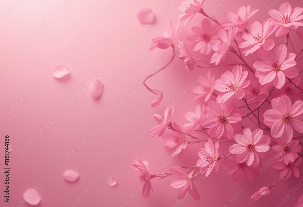 Pink flower arrangement with petals on pastel background Pink flower arrangement with petals on pastel background