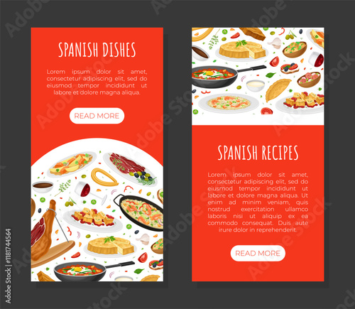 Spanish Dish and Food Banner Design with Traditional Meal Vector Template