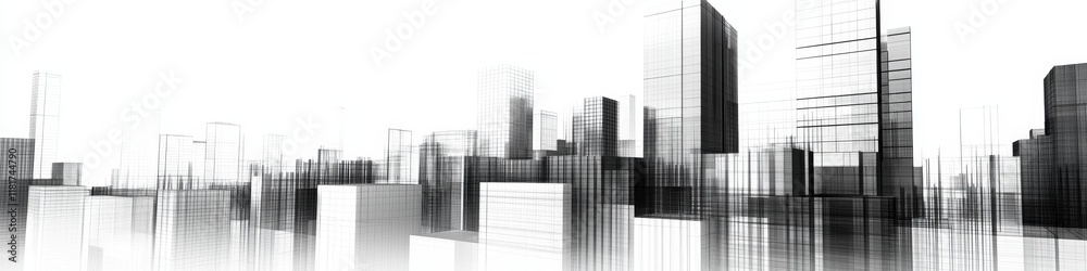 Abstract city skyline in monochrome, emphasizing architectural forms and structures. Abstract city skyline in monochrome, emphasizing architectural forms and structures.