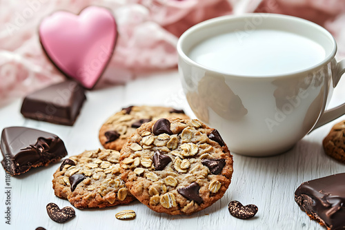 chocolate cookies and coffee in concept of valentine day on 14 February 2025 with pink and red heart gift love rose romance romantic things with background