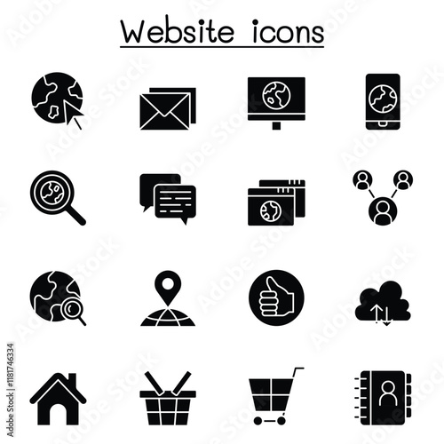 Internet, browser, website icon set in thin line style