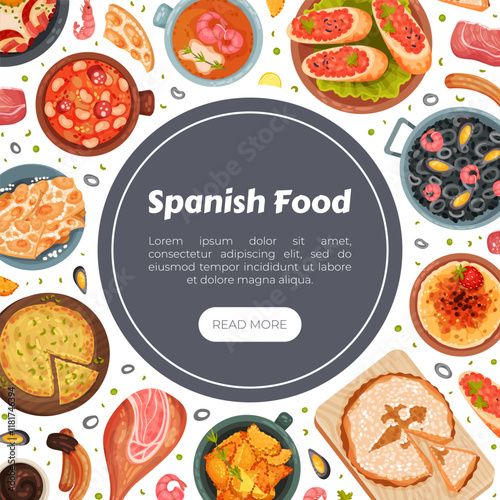 Spanish Dish and Food Banner Design with Traditional Meal Vector Template