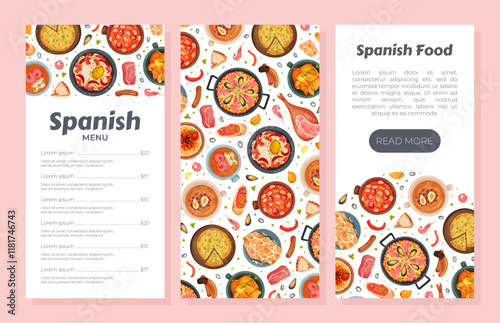 Spanish Dish and Food Banner Design with Traditional Meal Vector Template